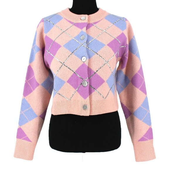 Hill House Sweaters - Hill House Home Argyle Breakfast Cardigan Sequin Embellished Sweater Pink S NEW